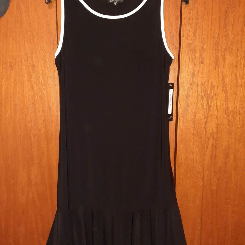 Nicole Miller Black Midi Dress with White Trim